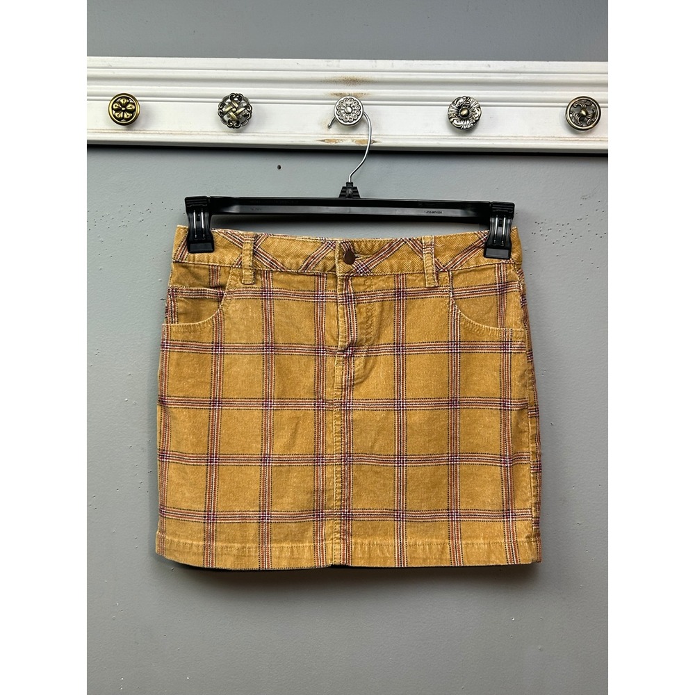 BDG‎ Skirt Women 0 Yellow Plaid Corduroy Mini Skirt Checkered 5-Pocket Urban